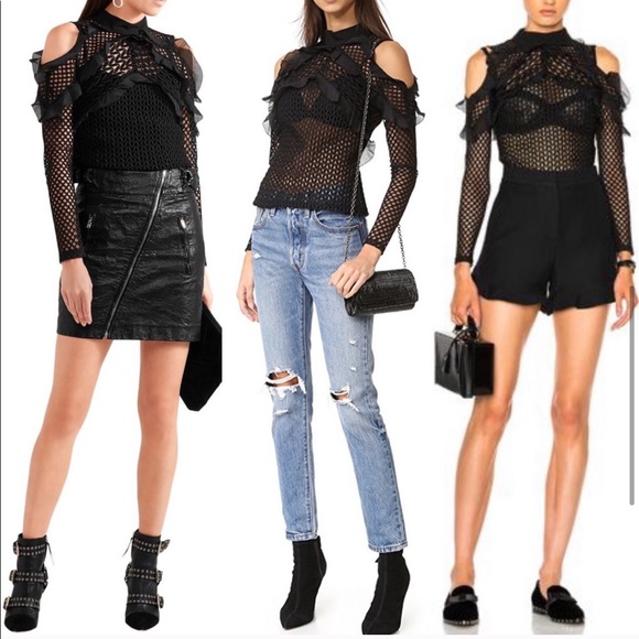 Self-Portrait | Cold shoulder ruffle black top - Picture 5 of 9